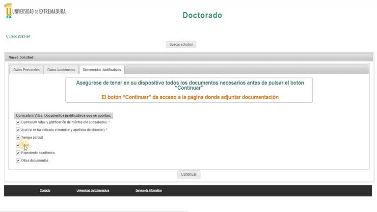Preinscripción en programas de Doctorado de la Universidad de Extremadura